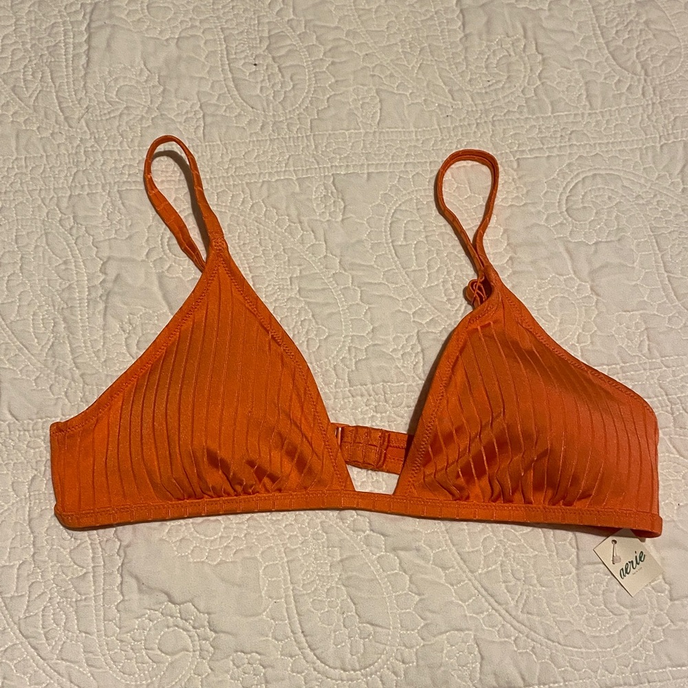 aerie women Orange Ribbed  bikini top Triangle Bralette size large